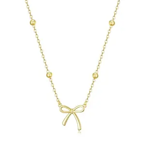 Dainty Bow Necklace for Women – 14K Gold Plated Cute Pendant Choker