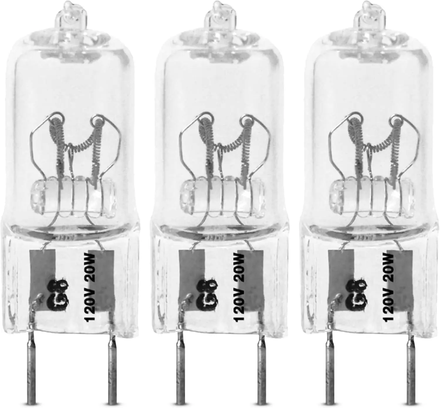 20-Watt Xenon Halogen Light Bulb, Dimmable, 3000K Bright White, G8 Bi-Pin Base, 170 Lumens, 90+ CRI, Cool & Long-Lasting for Under Cabinet, Accent, Display, & Task Lighting, 3-Pack