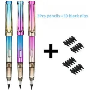 Everlasting Pencils, 3Pcs Infinity Pencil with 30 Replaceable Pencil Nibs,  Pencil for Sketching, Writing, DrawingReusable Never Sharpen Inkless Penci with Eraser, Magic