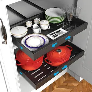 NEW Pull Out Cabinet Organizer,Expandable Slide Out Drawer Fixed with Adhesive Nano Film,Slide out Cabinet Organizer Drawer Storage for Kitchen,Living Room Adjustable Width 11.8" to 20.5"