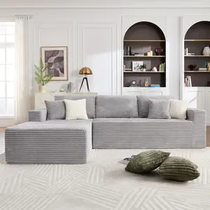 Opiesit 108" L-Shape Modular Cloud Sofa, Sturdy Oversized Boneless Chaise Living Room Couch, Fully Assembled Extendable Dustproof Plush Corduroy, High-Density Memory Foam Deep Seat (35.5"d x 84"w x 34.5"h, Nylon-Metal Alloy Frame) Grey