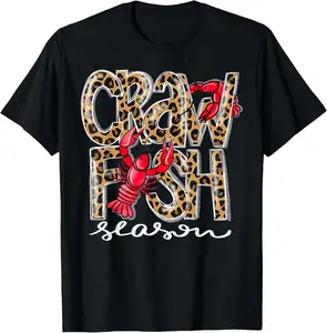 Crawfish Season Leopard Funny Crawfish Boil Lobster Cajun Summer Casual Shortsleeve Cotton T-Shirt