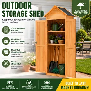 Outdoor Storage Shed Wood Tool Shed Waterproof Garden Cabinet Lockable Double Doors 3ft W x 1ft D Organizer for Patio Furniture Backyard Lawn Meadow Outside Wooden Bike Toy Tools Holder Waterproof Asphalt Roof