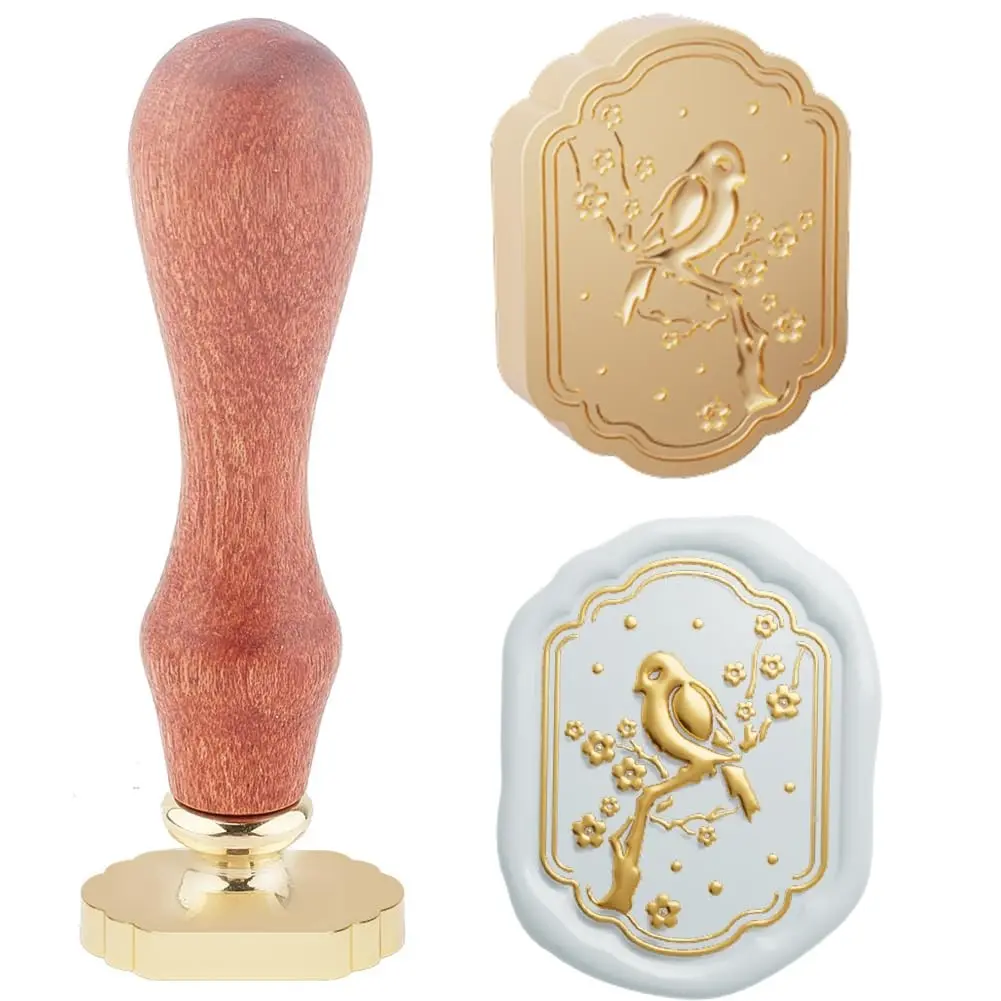 Orientalism Wax Seal Stamps 3D Frame View Bird Sealing Wax Stamp 23.5x23.2mm Removable Brass Stamp Head with Wood Handle for Envelopes Invitations Wedding Embellishment Holiday Decor