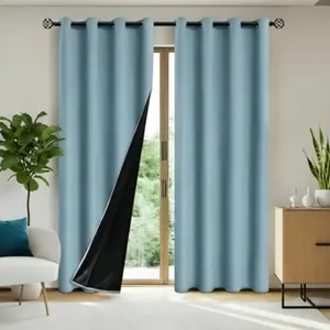 1-Piece Light Blue Full-Blackout Drapes, Nordic Style Living Room Bedroom Curtains, Sun Protection Soft Decor for a Healing Atmosphere