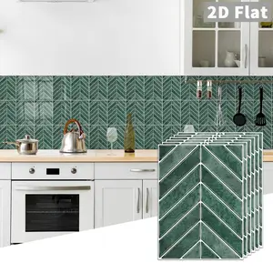 10PCS/Box GST Dark Green Herringbone PE Crystal Foam Tile Stickers, Waterproof Oil-Proof Anti-Collision for Kitchen & Bathroom