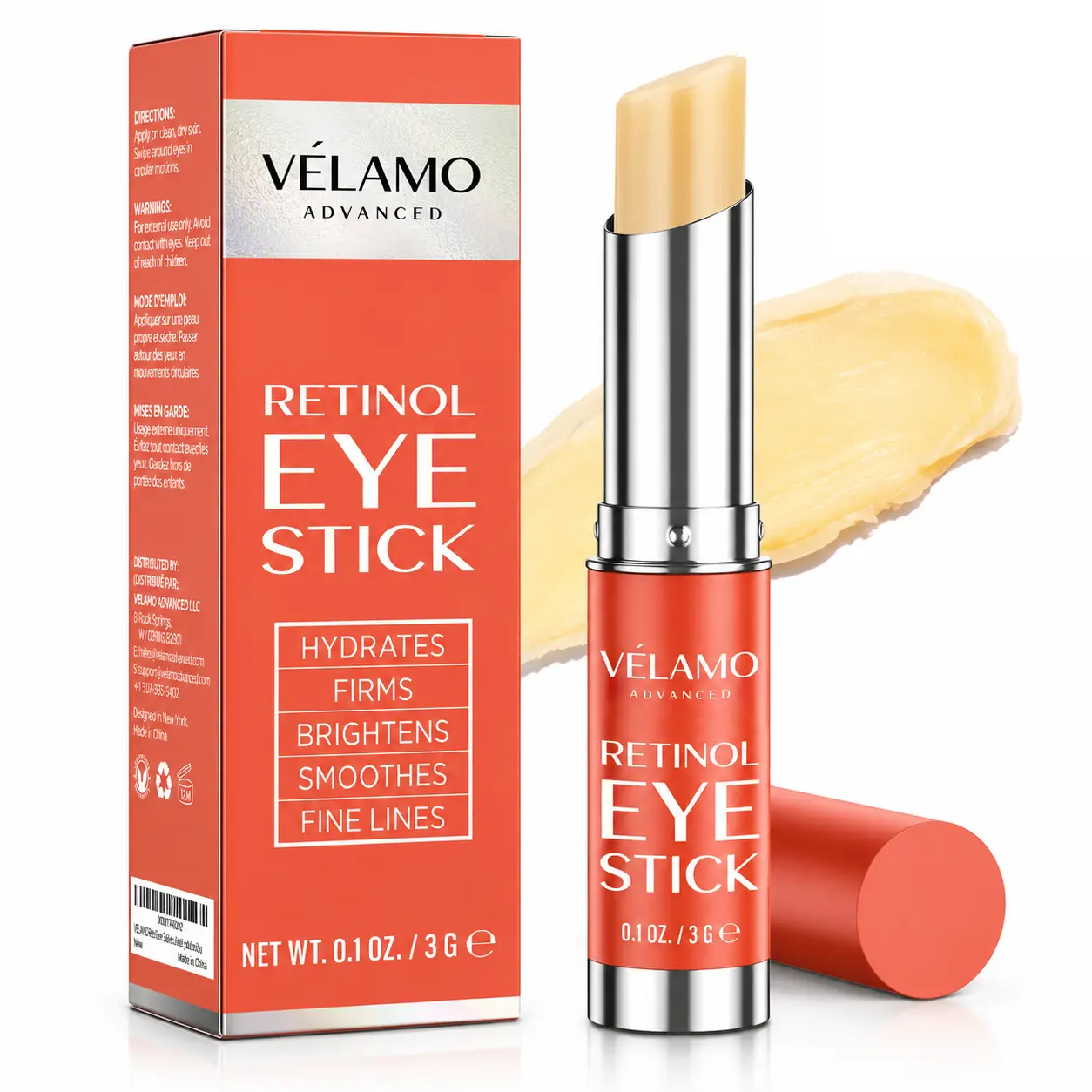 VELAMO ADVANCED Retinol Eye Stick - Renewing, Firming Under Eye Balm & Brightener for Dark Circles, Puffiness, Fine Lines, Wrinkles, Crow’s Feet Care, All Skin, Glow in 4-8 Weeks, Portable Travel Essential, 0.35oz