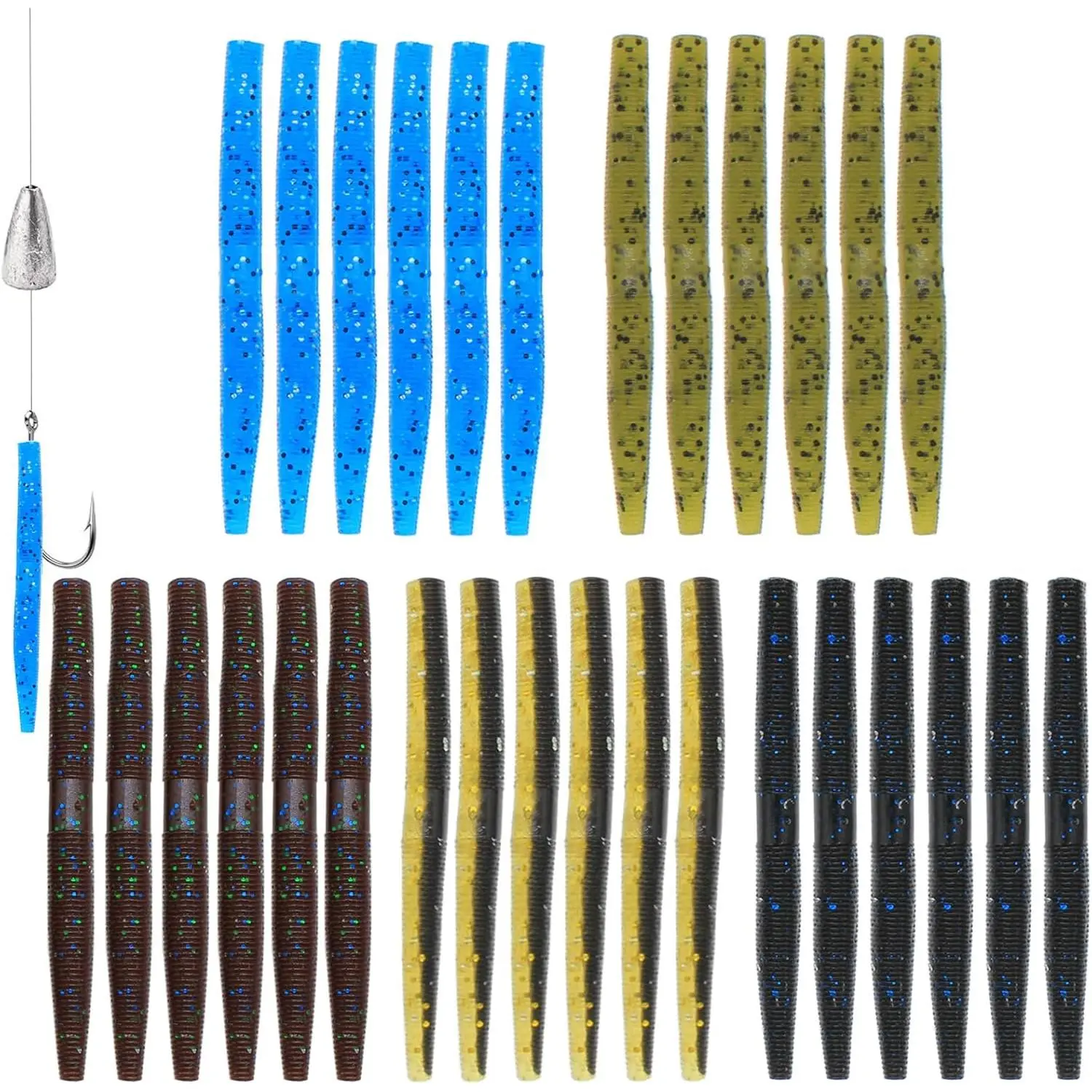 Senko Worms Fishing Soft Lures Kit Plastic Bait Bass Fishing Lure for Wacky Rig Carolina Rigged Texas Rigged