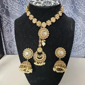 Indian Costume Jewelry Set with Jumki Stud Earrings, Female Wedding Necklace for Women, Ideal Gifts for Women