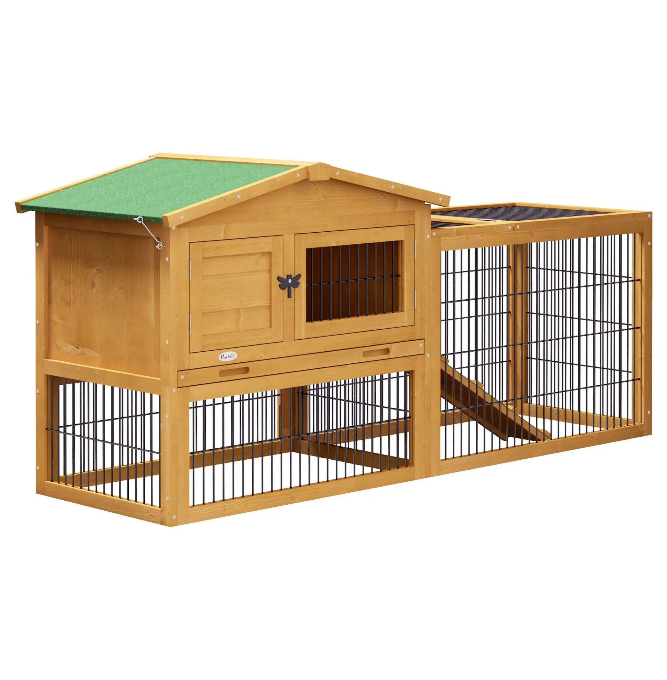 Rabbit Hutch 59" 2-Level Outdoor Bunny Cage Yellow - Spacious Small Animal Home