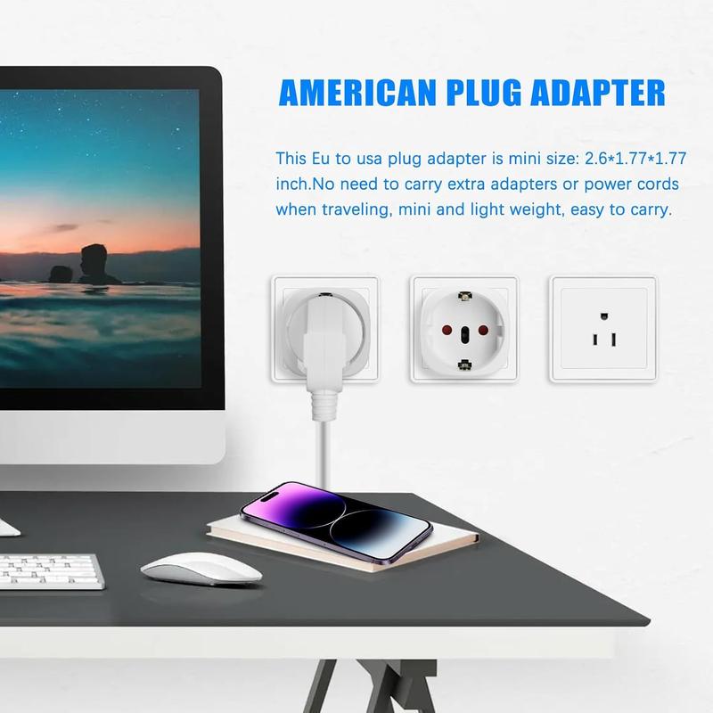 European to  Plug Adapter, EU to  Adapter, 2 Pack  to  Plug Adapter,  to  Travel Plug Converter, for EU Spain France Type C E F Plugs to