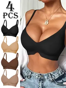Women's Seamless Solid Sports Bra Set, Soft Comfortable, Detachable Pads, No-Trace Design, Ideal for Daily Wear and Fitness