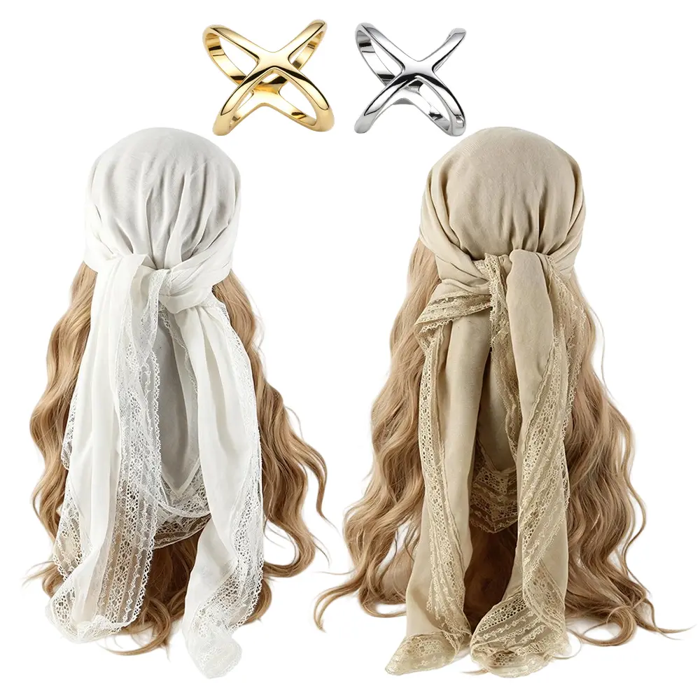 2 Packs Women's Elegant Solid Color Square Lace Trim Headscarf with 2pcs Scarf Ring, 37.4x37.4 Inches Multifunctional As Headscarf, Shawl And Hair Used for Evening, Travel(Plane Trips), Beach, Air-conditioned Room