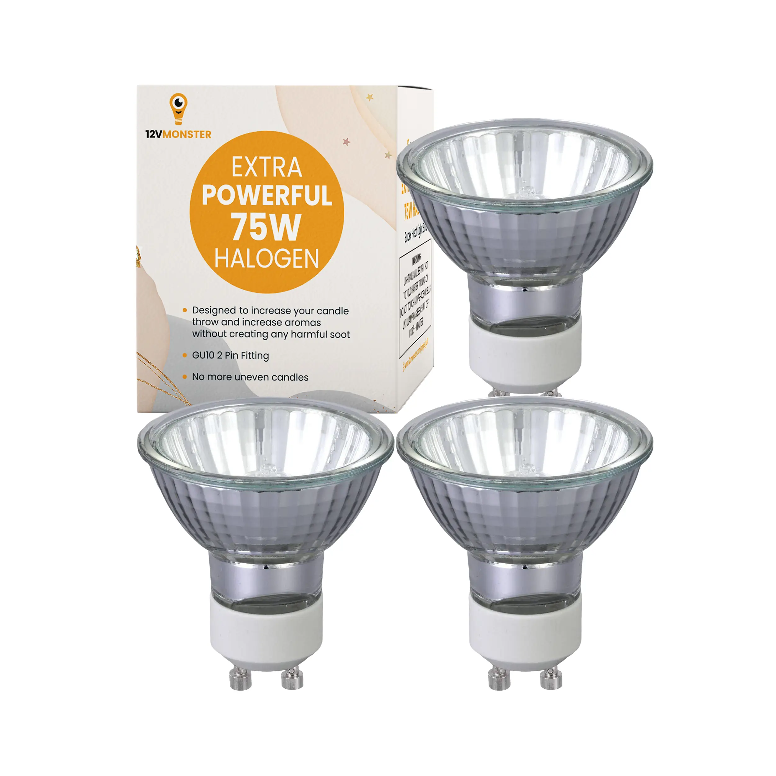 12VMonster Extra Powerful 75W Halogen Upgrade Heat Replacement Bulb for Candle Warmer Lamp GU10 2.1X Brighter 3000K Warm White