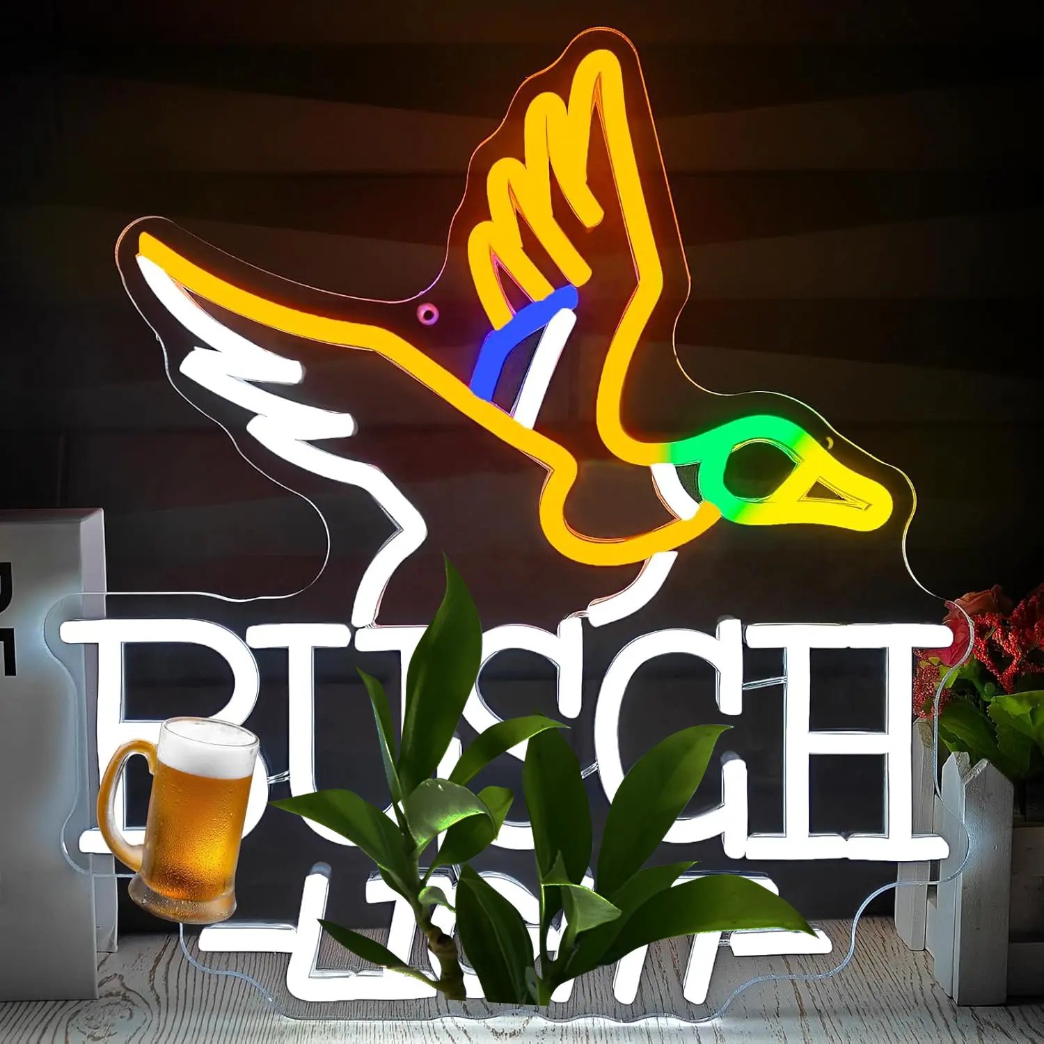 Flying Duck Handcraft LED Neon Ambiance Light Sign - Bird-Shaped Led Decoration Lamp for Man Caves, Shops, Home Bar, Watch Party Gift, Battery-Free Indoor Lighting Decor