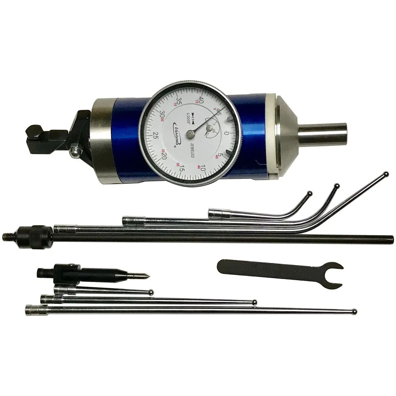 iGaging Coaxial Centering Test Dial Indicator Complete Set (Model 400-c02-i) - Spring-Loaded, 3 Curved Feelers, Restraining Rod, 1/8" (3mm), 3/8"x7/8" Long, 6.875" (175mm) Range, for Mill Use (Automotive & Motorcycle Car Repair Diagnostic Tool)