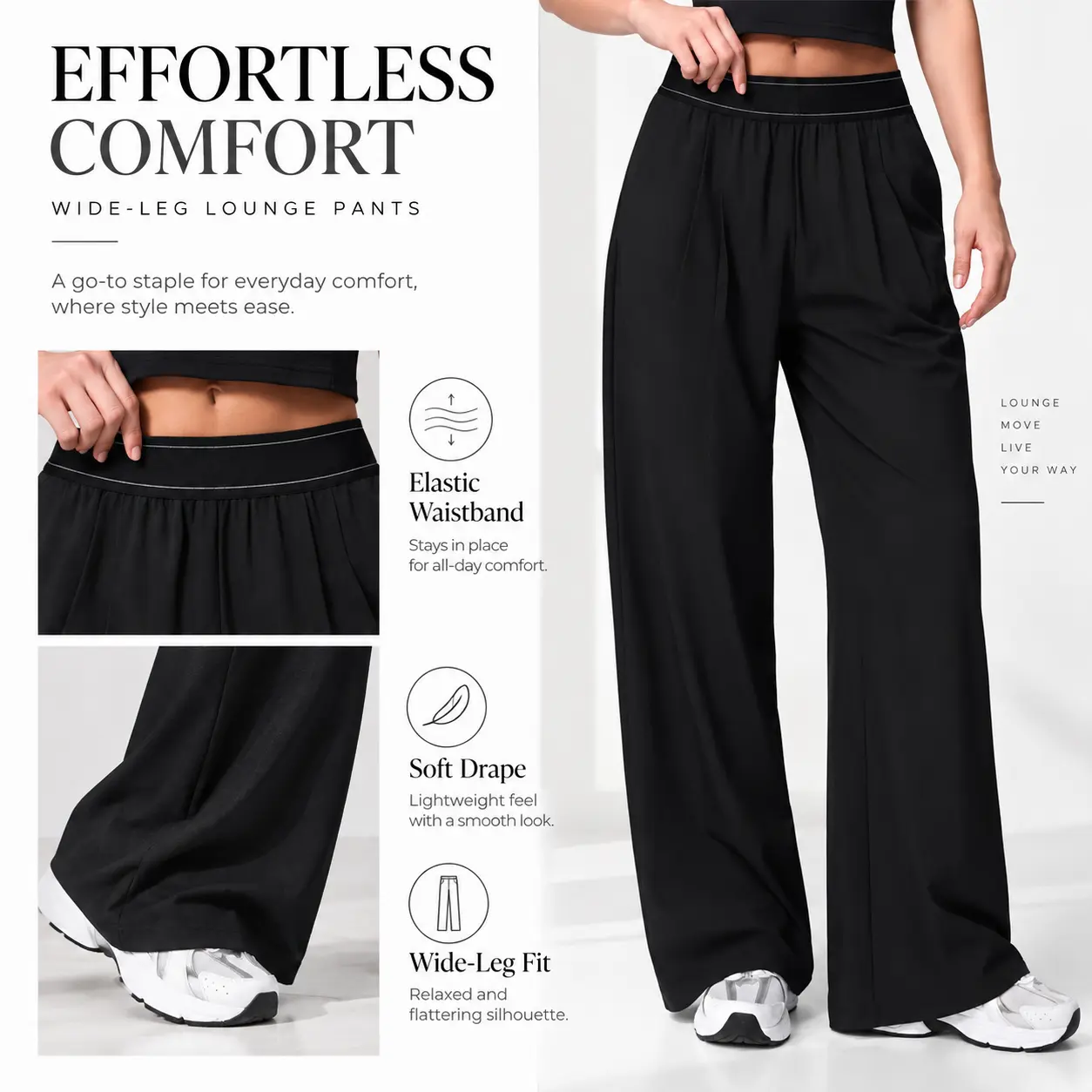 Women's Wide Leg Yoga Pants with Pockets，Lightweight Flowy Relaxed Fit Lounge Pants for Workout Pilates Travel Daily Wear, Pink, Black, White, Gray, Mauve, Navy