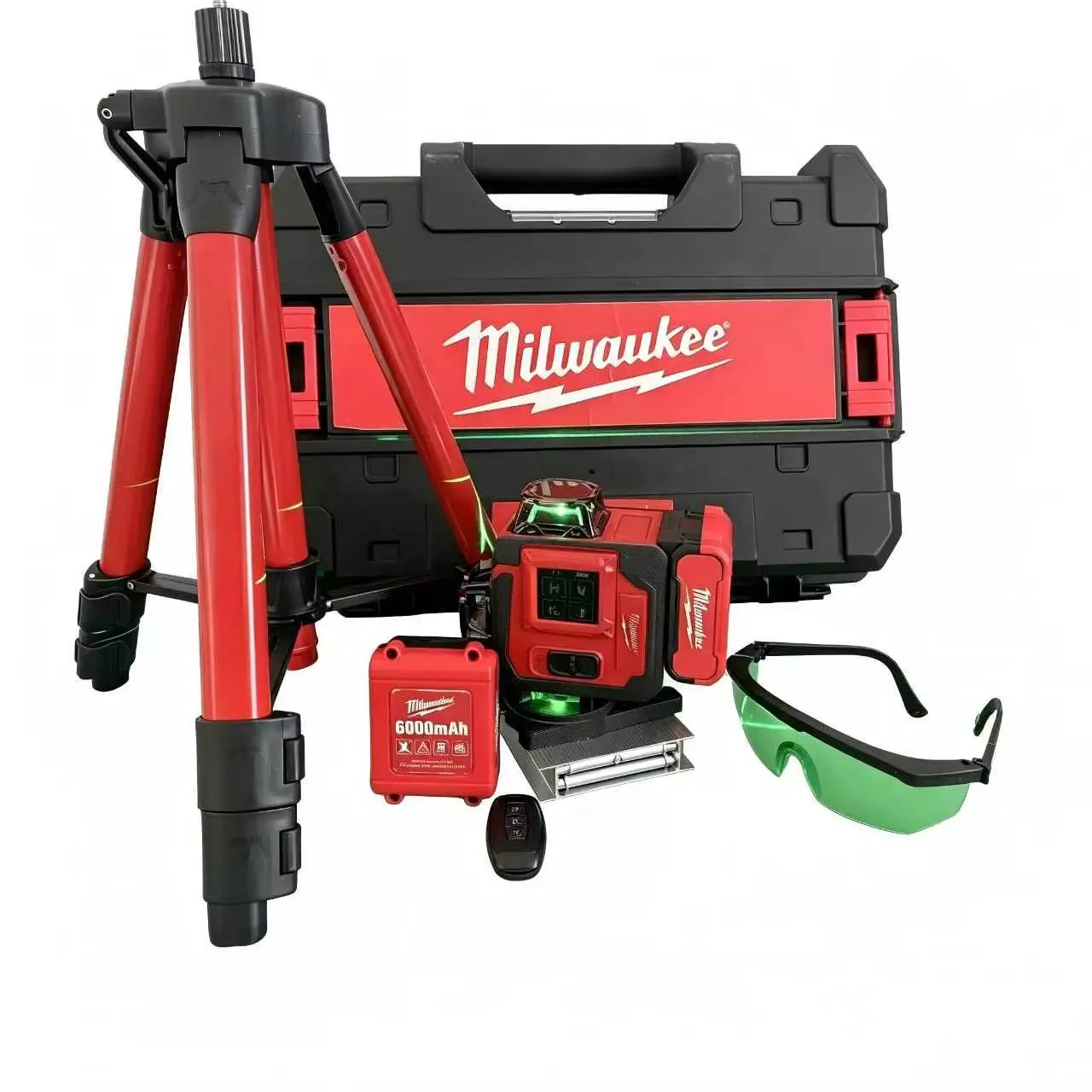 Milwaukee 360° Cross Line Green Beam Laser Level Complete Kit With Tripod Protective Storage Case & Laser Glasses For Wall Layout, Tile Installation & Home Renovation green beam laser level bar mangift egg