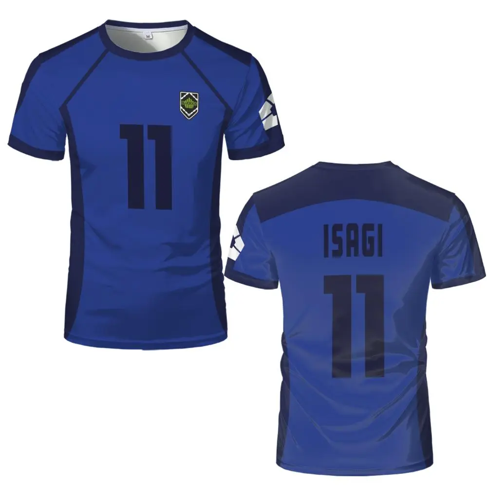 Blue Lock Anime T Shirts Summer Mens Short Sleeved Cartoon Football Jersey T-shirt Adults Kids Soccer Isagi Cosplay Uniform