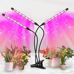 LED Grow Light, 3 Heads Red Blue White Full   Light with Clamp for Indoor  & Seed Starting, 10-Level Dimmable, Auto On Off, Timing 4 9 12Hrs