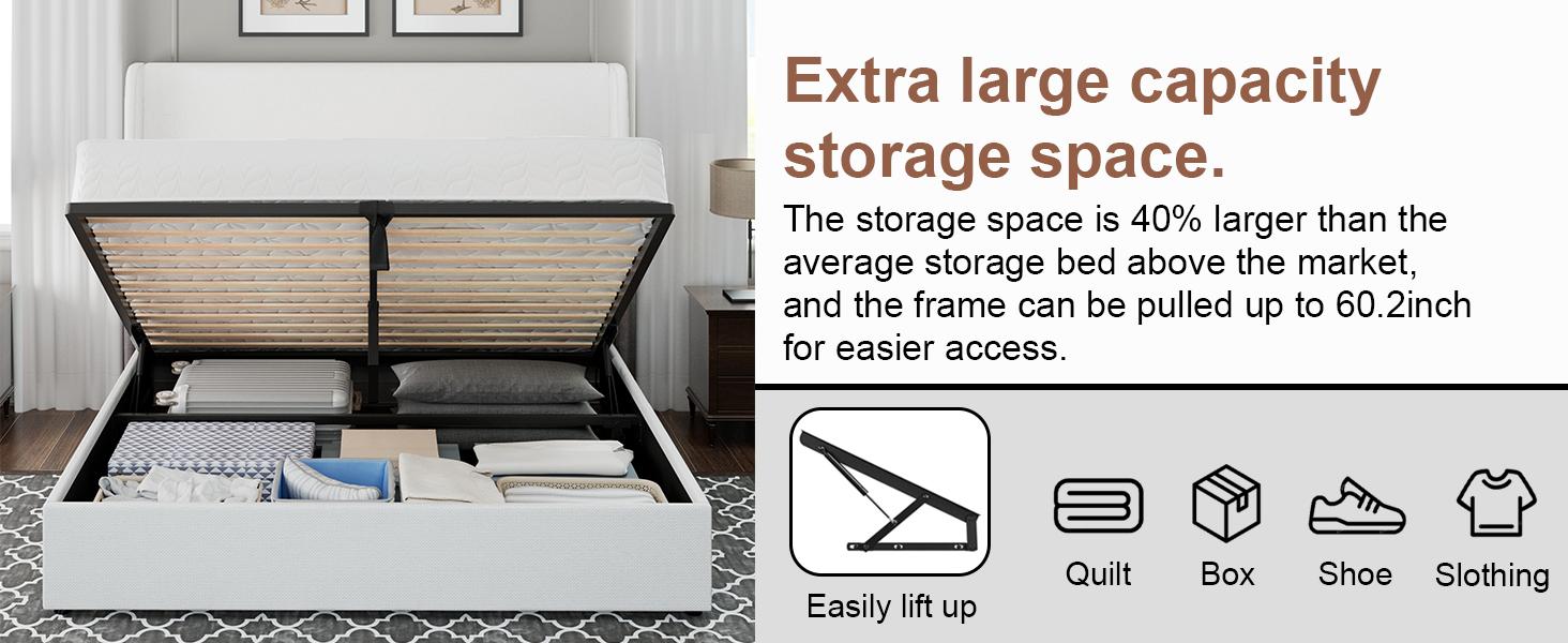 AMERLIFE Modern Lift Up Storage Bed with 52.1" Linen Upholstered Wingback Headboard, Platform Bed Frame with Large Underneath Storage Space/Hydraulic Menchies- King size(ships in 2 boxes)/Best Gift Ideas/Christmas Gifts