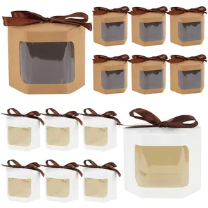 5/10count Kraft Paper Candy Gift Box with Window Ropes Cake Chocolate Packaging Boxes Wedding Favors Birthday Party Decor Supplies