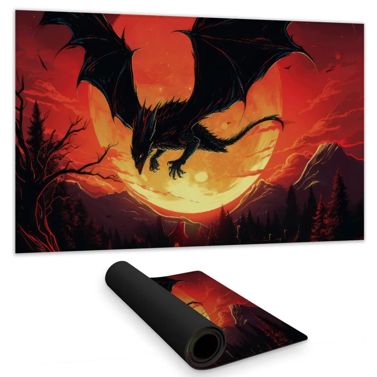 MWW C1DM142499OQDO 14x24 in. Rectangular Gaming Mouse Pad, High-Quality Durable Dragon Theme Mat with Non-Slip Rubber Backing, Water Repellent Surface for Home Use, 14 X 24 In.