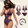 CUPSHE Women's Smart Sculpt Polyester Blend 1-Piece Monokini Bathing Suit, Plunge-Neck Glam, Textured Chevron Print, Cutout Design, Bust Support, Classic Bum Coverage, Sculpting Waist Swimwear, Confident Style, Beach Wear