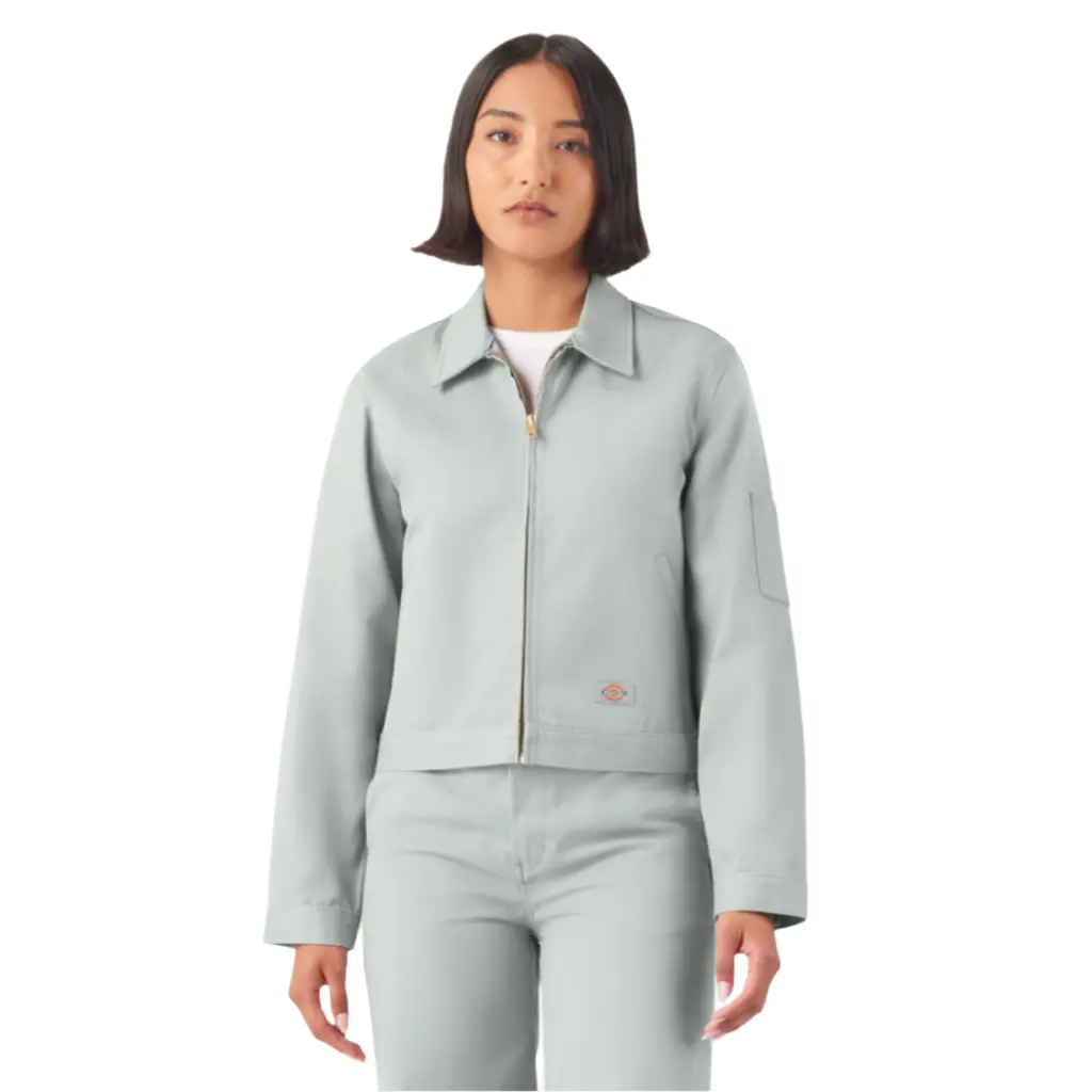 Dickies Women's Eisenhower Cropped Twill Jacket - Long-Sleeve Collared Button-Front Fitted Top with Adjustable Buttons, Sleeve Pocket, Textured Woven Fabric for Casual Workwear