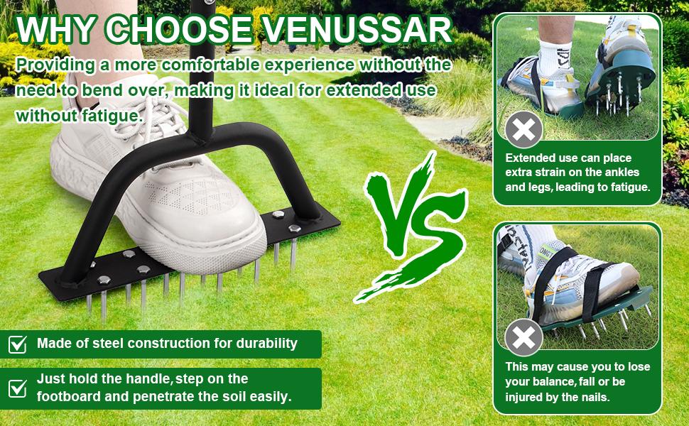 2-in-1 Lawn Aerator Spike Metal Manual Half Moon Tool with 12 Stainless Spikes 2 Replacement Heads for Compact Soil Garden Sidewalk Flower Beds Gardening Set Puller