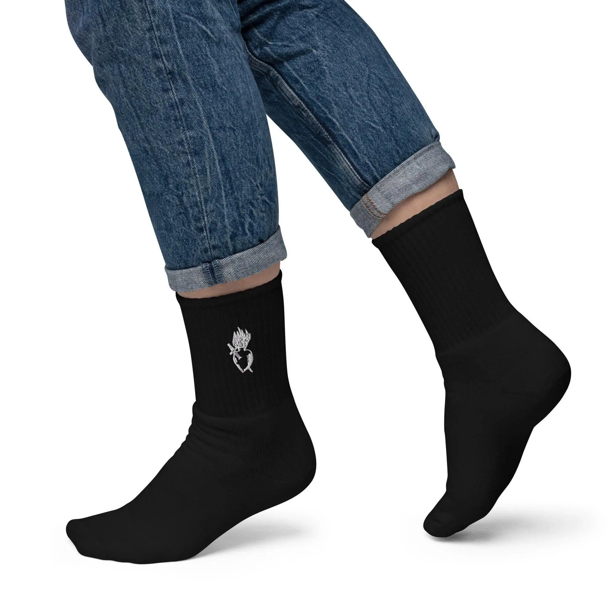 The Sacred Heart Embroidered Socks | Embroidered Socks for Women | Goth Socks | Alternative Gifts | Grunge Punk Accessories