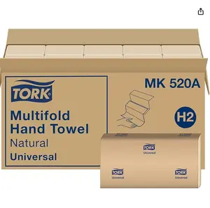 Tork Multifold Hand Towel, Natural, 100% recycled, FSC certified, Compatible with H2 Dispensers, 16 packs x 250 sheets (MK520A)