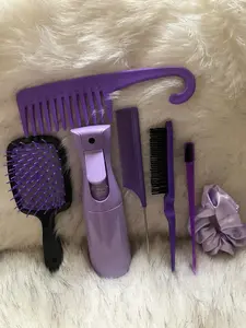 Purple Hair Styling Tool Set With Brush Comb Spray Bottle Scrunchie