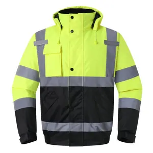 High Visibility Reflective Jackets for Men, Waterproof Safety Jacket with Pockets, Hi Vis Yellow Coats with Black Bottom, Mens Work Construction Coats for Cold Weather