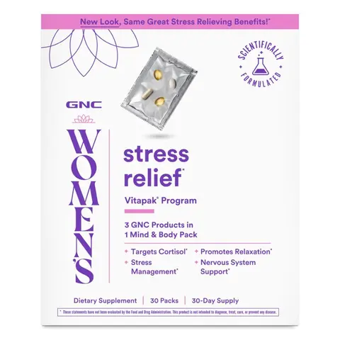 GNC Women's Stress Relief Vitapak, Stress & Cortisol Management with Cognitive Support, 30 Count