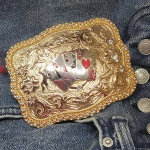 Four aces Western Belt buckle silver and rose tone with rhinestones.  Four aces concho Cowboy fashion accessory