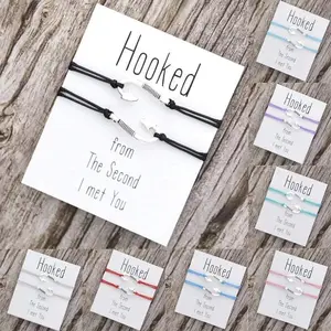 Matching bracelets for couples, Fish hook bracelet, Couples gifts, Girlfriend boyfriend bracelets, Hooked on you, Long distance relationship