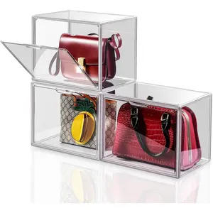 3Pack Clear Plastic Handbag Storage Organizer for Closet,  Display Case for Handbag and Purse, Purse Organizer for Closet with  Door for Book, Toys, Hat