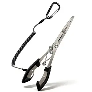 8.4 Inch Multi-Functional Fishing Pliers, Long Nose Hook Remover, Corrosion Resistant Stainless Steel, Safe Lanyard, Fresh & Salt Water Use, No Battery Needed