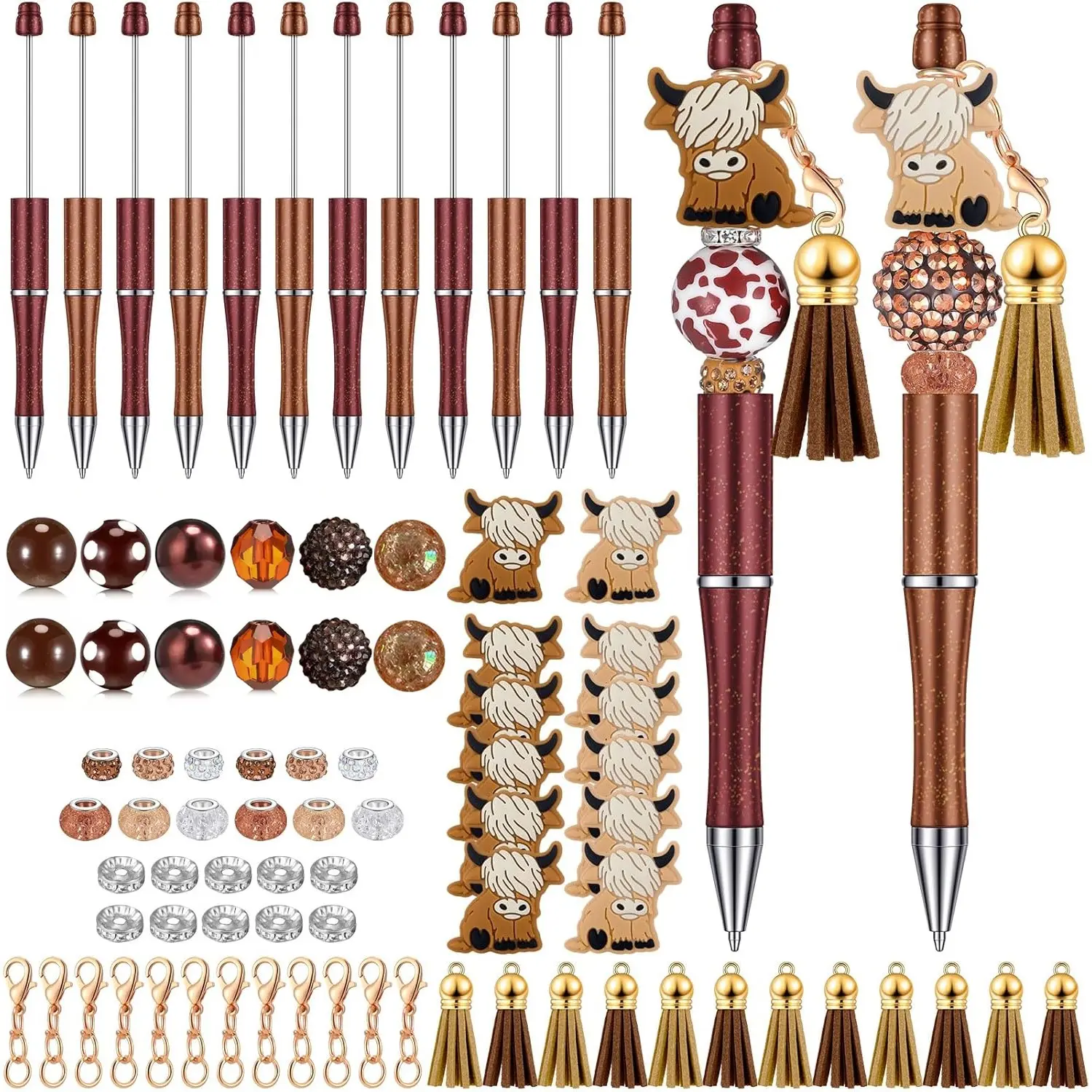 82pcs Beadable Pens set with 12pcs Yak Styles of decorative accessories, 12pcs Writing Pens, 24pcs Assorted Colors Beads, and a variety of combination accessoriesDIY Accessories Kit, Office Supplies, Gifts, Beaded Pen, Aesthetic Pens