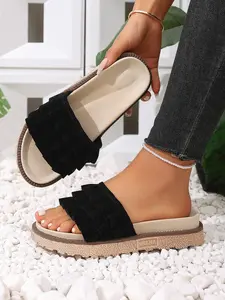 New Plus Size Women's Summer Fashion Open Toe Slip-On Thick Sole Beach Casual Cool Slippers, Sizes 36-43, Perfect for Vacation Open Toed Slippers