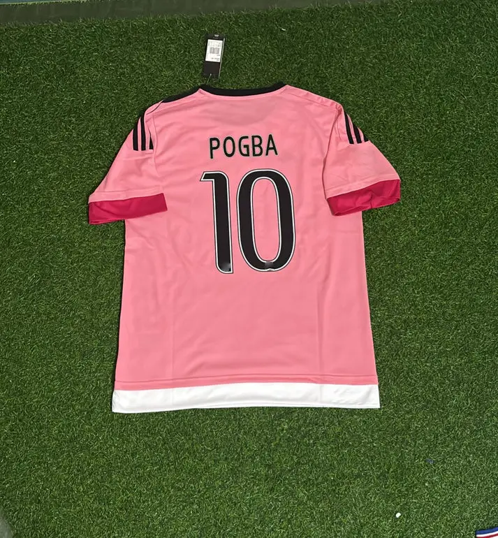P.Pogba #6 2015–2016 Pink Retro Football Jersey – Classic Pink Away Design, Short Sleeve, Central Midfielder, Full Printed