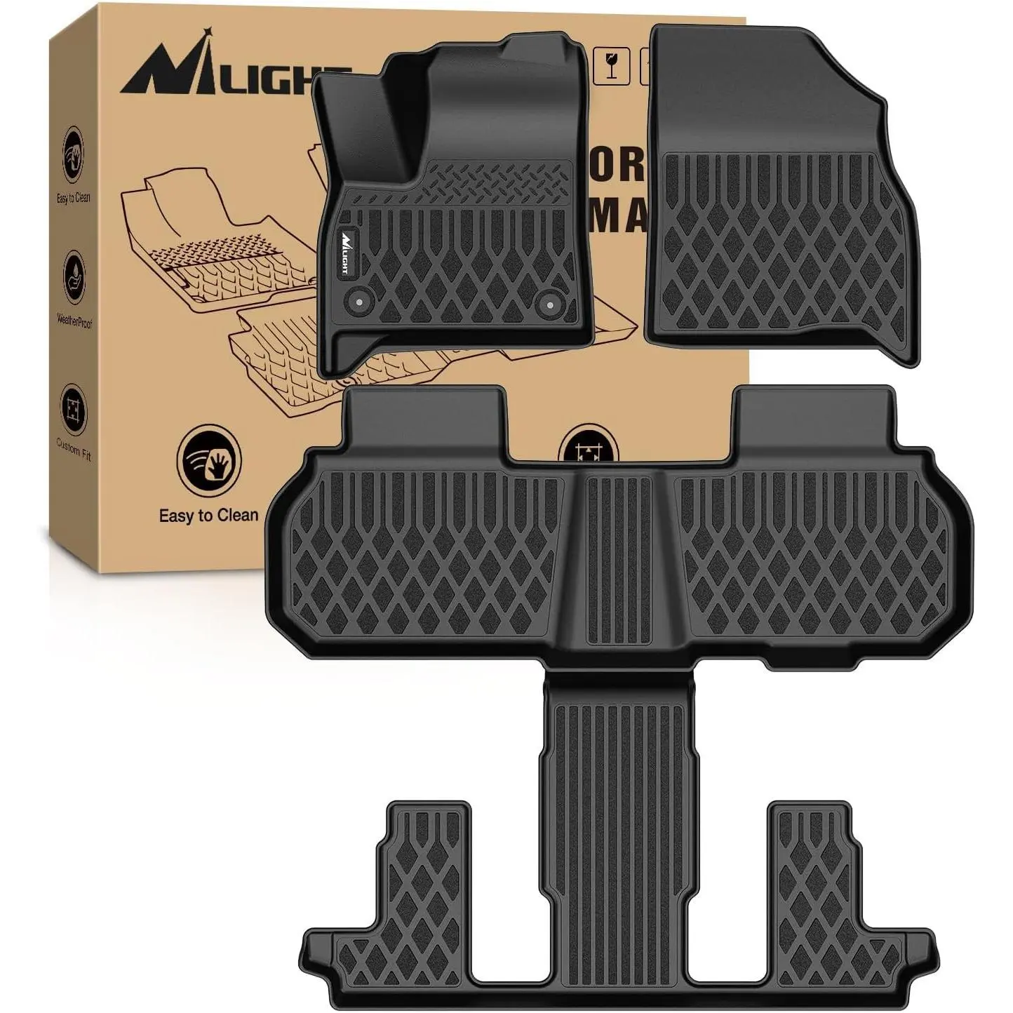 Nilight TPE Floor Mats for Chevy Traverse GMC Acadia 7 Seats 2024-2026 & Buick Enclave 7 Seats 2025 2026 All Weather Custom Fit Heavy Duty Floor Liners, Car Accessory, Floor Mats For Car
