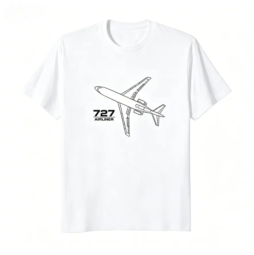 Boeing 727 Airliner Airplane Line Art Pilot Aviation 100% Cotton Unisex Hobby Tee