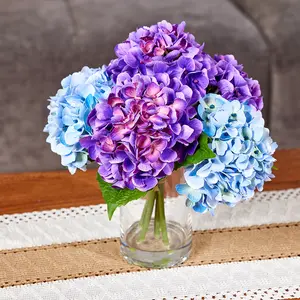DR.Planzen 13" Artificial Hydrangea in Glass Vase with Faux Water, Realistic Faux Flower Arrangement (Blue & Purple / Red & Pink / White), Home & Wedding Table Decor Centerpiece