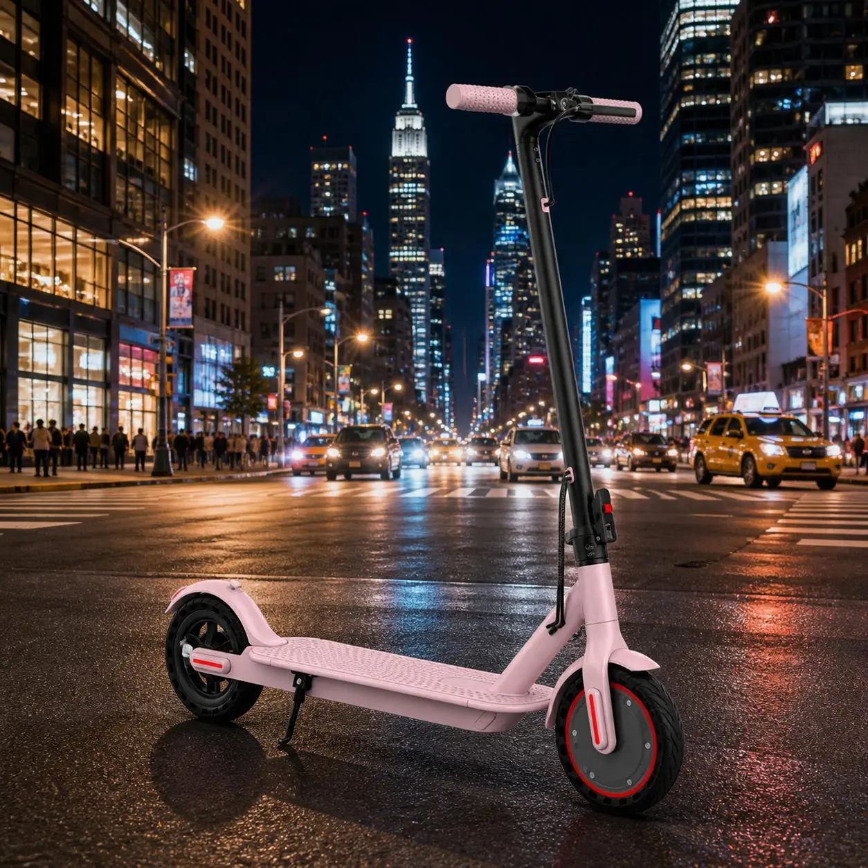A-Women-Friendly Portable Electric Scooter | 350W Smooth Motor | 8.5" Non-Slip Tires | 19 MPH Top Speed | with LED Light | Compact Urban Commuter E-Scooter for Daily Travel