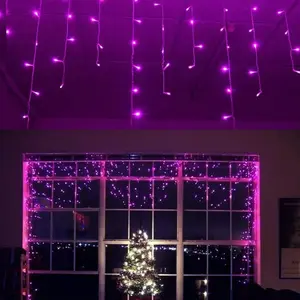 13ft 96 LED Icicle String Lights with Memory Function Controller Indoor Curtain Fairy Lights Halloween Hanging Decoration for Patio Garden Bedroom Christmas Wedding Purple