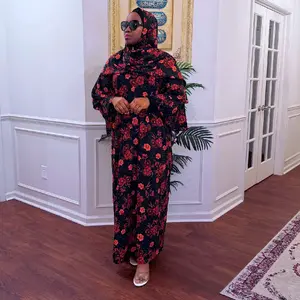 Midnight Blossom Abaya Dress with Blinged Floral Print and Big Sized Hijab Perfect for Casual Outings and Prayers Made in Dubai