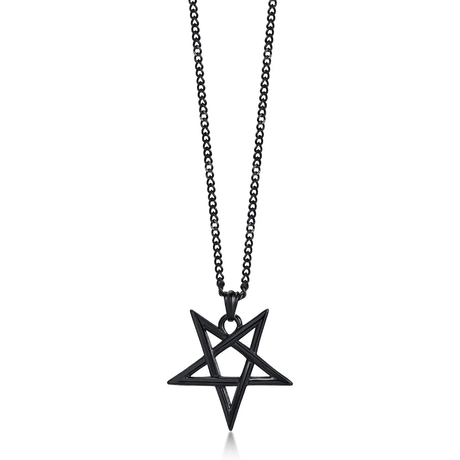 Baphomet Pentagram Pendant Necklace, Handmade Gothic Link Chain Jewelry, Long 24-Inch Unisex Satanic Gift for Men and Women