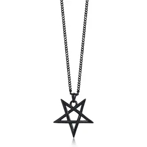 Satanic Pentagram Baphomet Pendant Necklace - Handmade Upside Down Pentacle Link Chain, Satanism Church Punk Gothic Men Women  Gifts, 24" Satan Goat Necklace